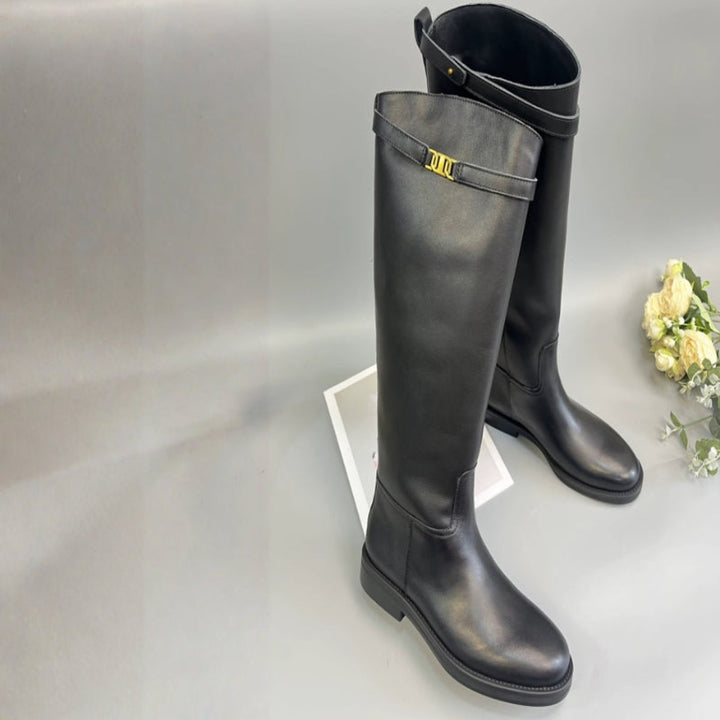 Ava | Women's Genuine Leather Knee-High Boots Round Toe Non-Slip