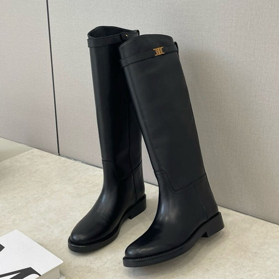 Ava | Women's Genuine Leather Knee-High Boots Round Toe Non-Slip