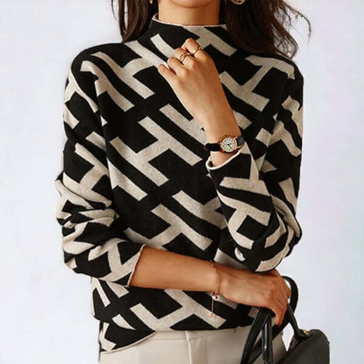 Ivy | Women's Geometric Roll Neck Jumper Long Sleeve Relaxed Fit