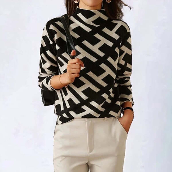 Ivy | Women's Geometric Roll Neck Jumper Long Sleeve Relaxed Fit