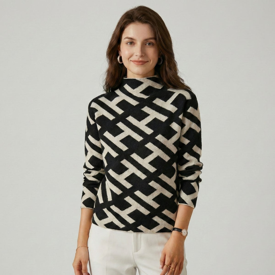 Sophie | Women's Geometric-Print Roll Neck Knitted Jumper