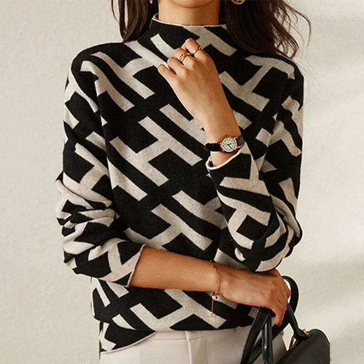 Sophie | Women's Geometric-Print Roll Neck Knitted Jumper
