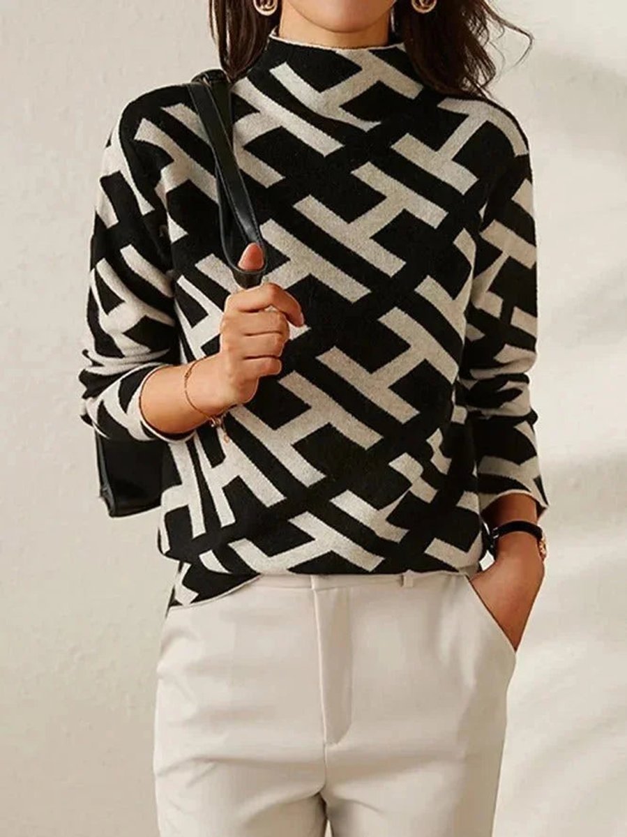 Sophie | Women's Geometric-Print Roll Neck Knitted Jumper