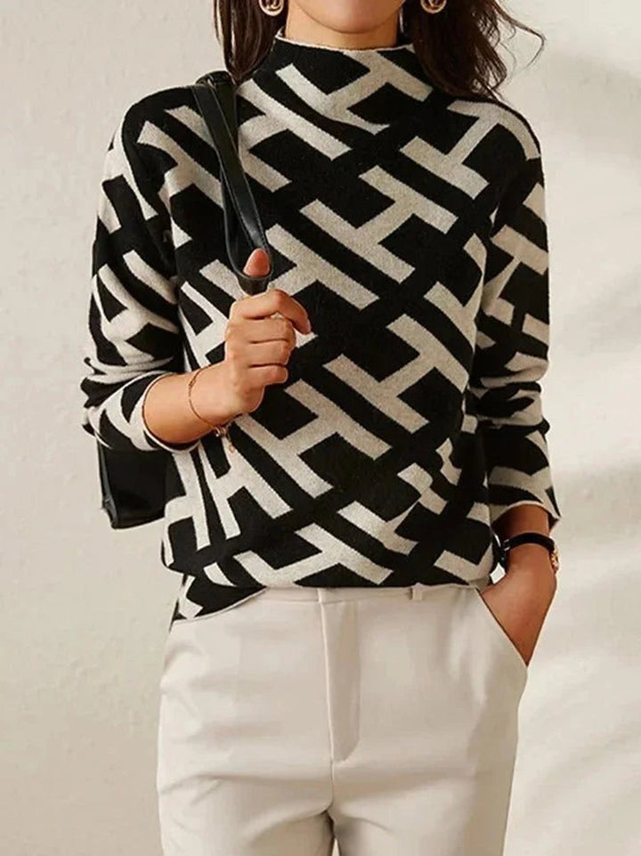 Sophie | Women's Geometric-Print Roll Neck Knitted Jumper
