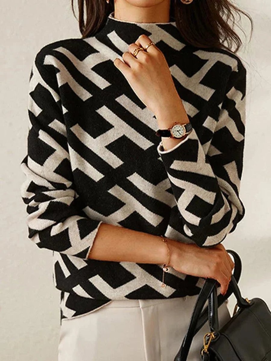 Sophie | Women's Geometric-Print Roll Neck Knitted Jumper