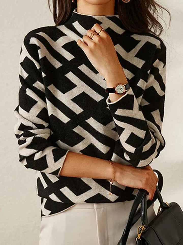 Sophie | Women's Geometric-Print Roll Neck Knitted Jumper