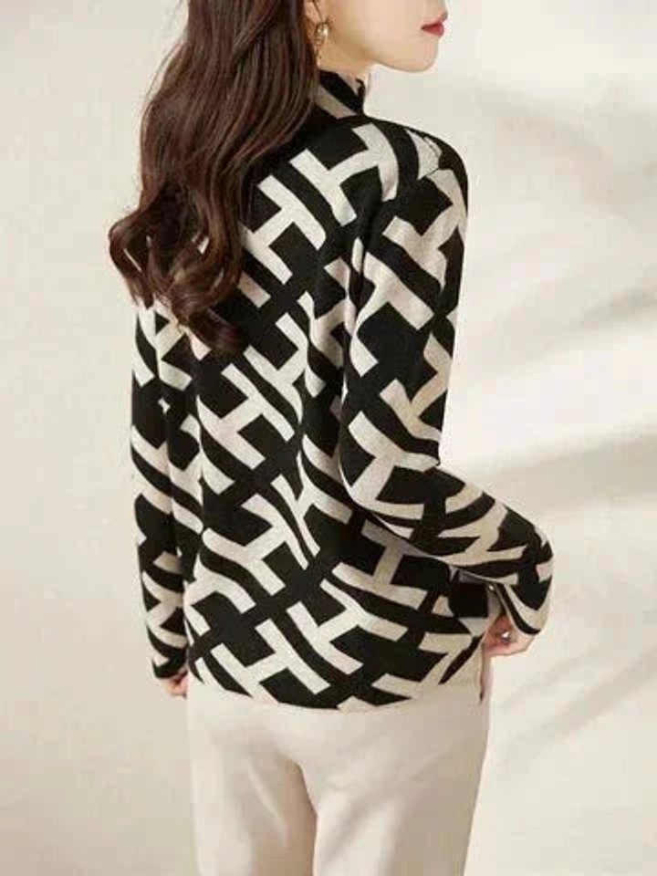 Sophie | Women's Geometric-Print Roll Neck Knitted Jumper