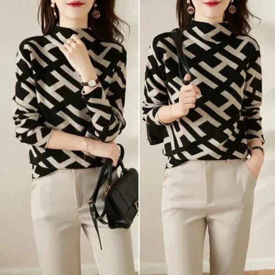 Sophie | Women's Geometric-Print Roll Neck Knitted Jumper