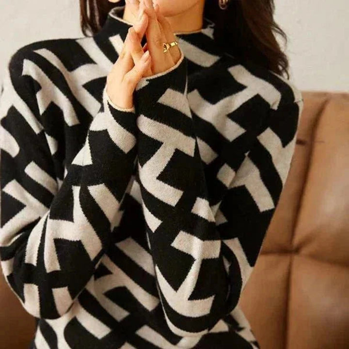 Sophie | Women's Geometric-Print Roll Neck Knitted Jumper