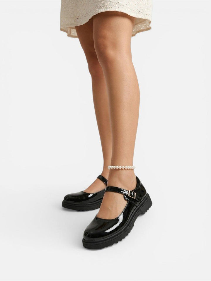 Lily | Women's Glossy Patent Leather Mary Jane Buckle Strap Loafers