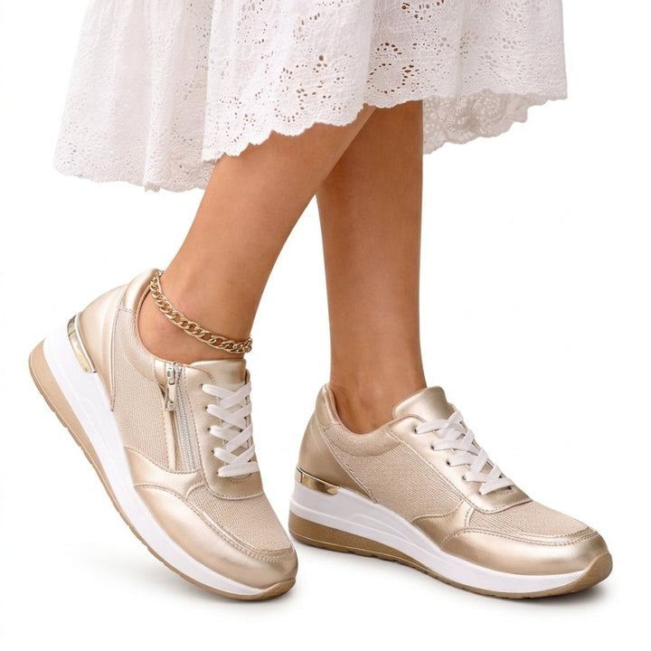 Grace | Women's Metallic Wedge Platform Lace-Up Trainers Side Zip