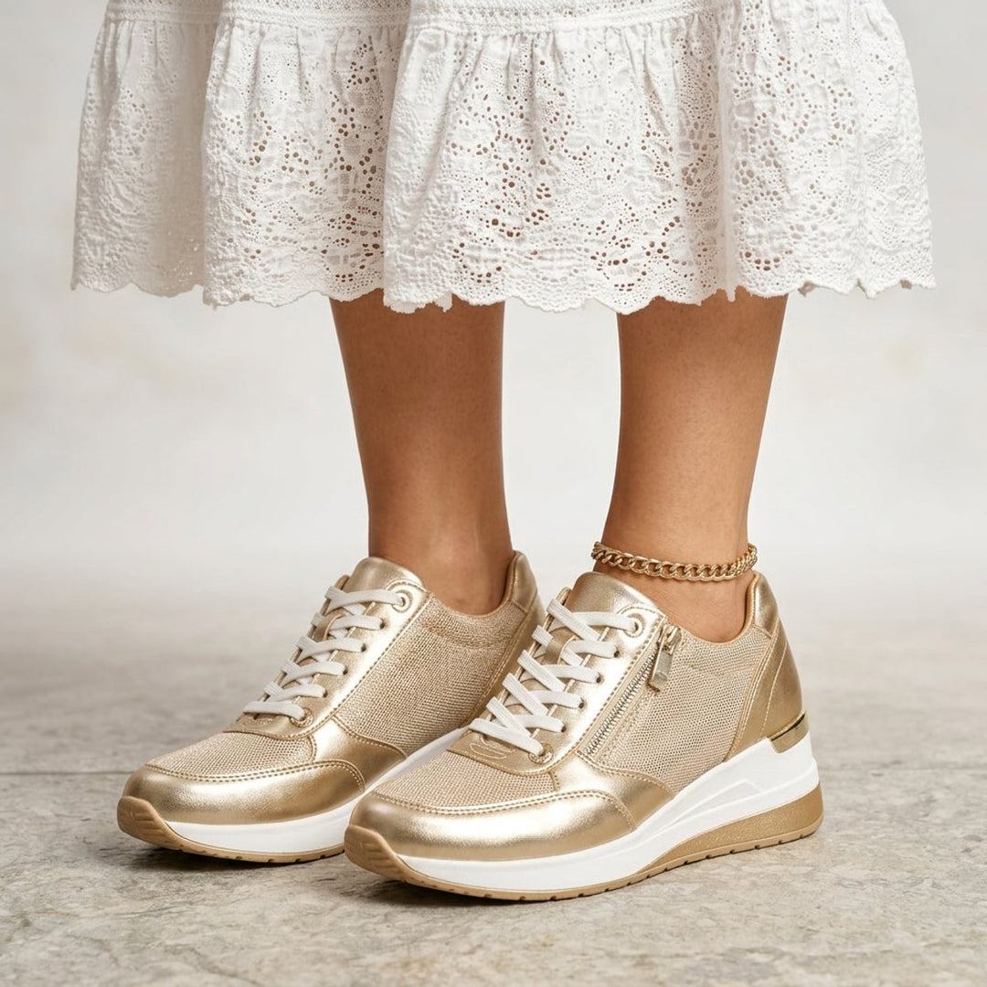 Grace | Women's Metallic Wedge Platform Lace-Up Trainers Side Zip