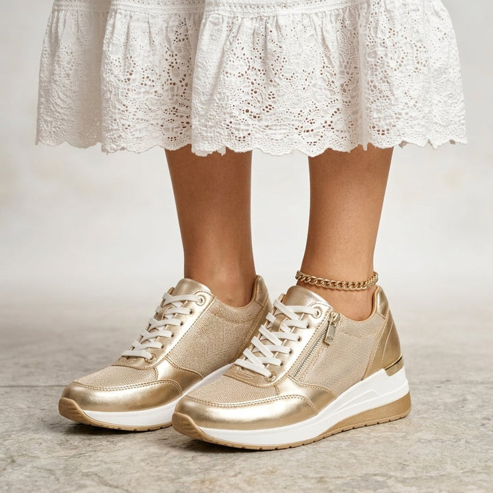 Grace | Women's Metallic Wedge Platform Lace-Up Trainers Side Zip