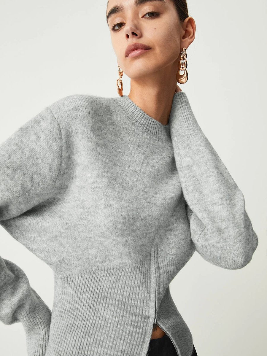 Grace | Women's Half-Zip Knitted Jumper Long Sleeve Ribbed Cuffs