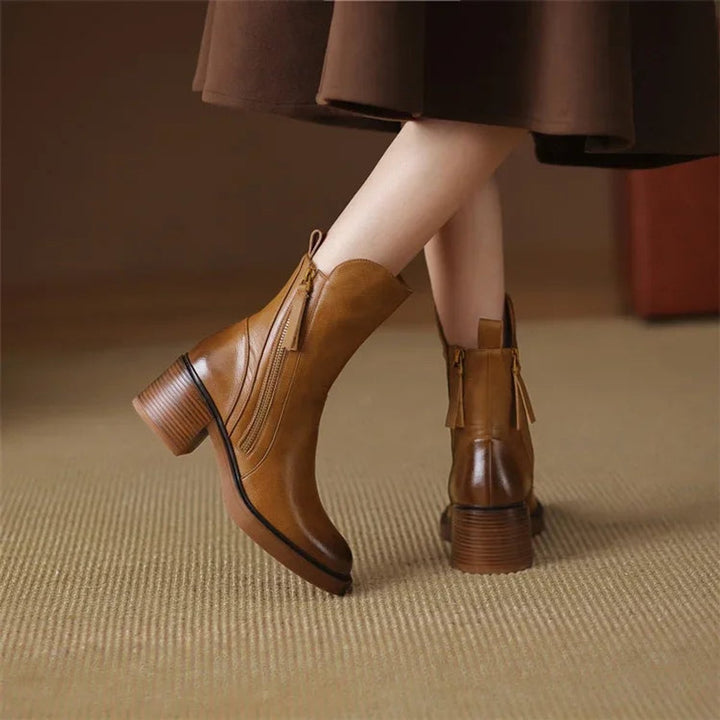 Olivia | Women's Heeled Ankle Boots Block-Heel Side-Zip Leather-Look