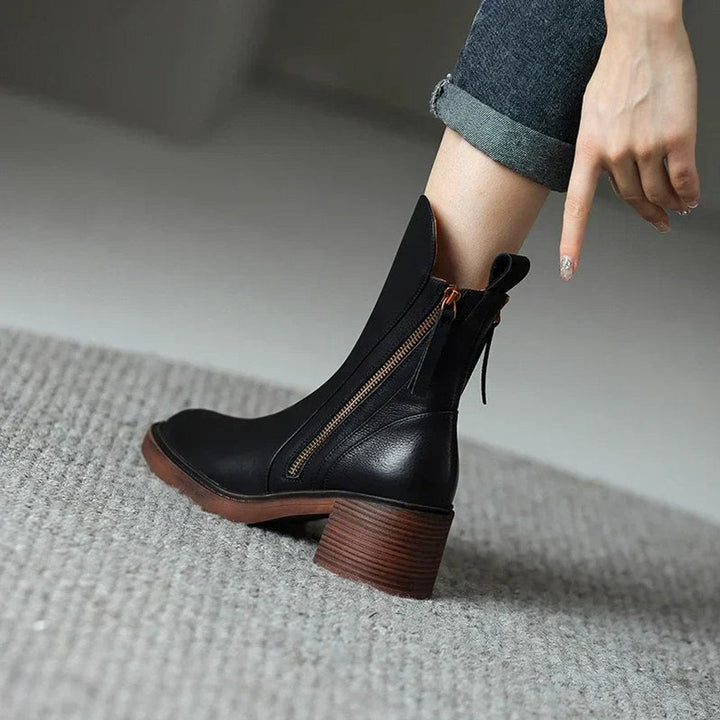Olivia | Women's Heeled Ankle Boots Block-Heel Side-Zip Leather-Look