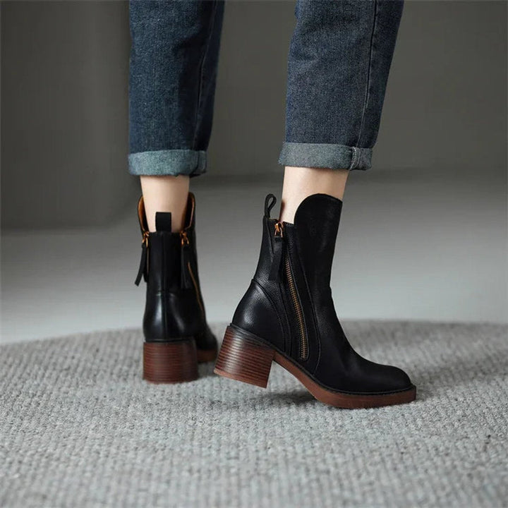 Olivia | Women's Heeled Ankle Boots Block-Heel Side-Zip Leather-Look