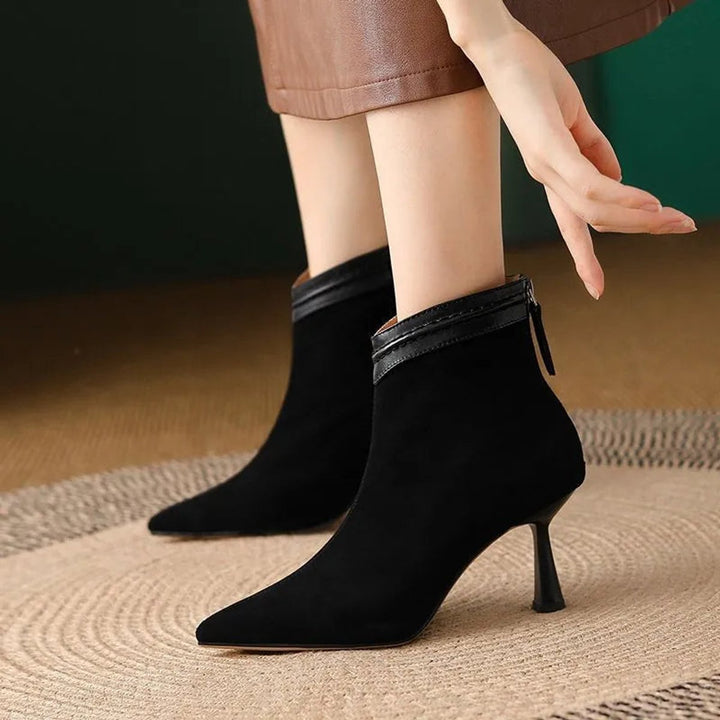 Mia | Women's Heeled Ankle Boots Stiletto Pointed-Toe Suede Zip-Up
