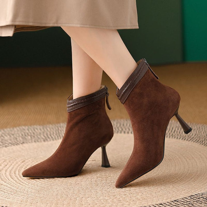 Mia | Women's Heeled Ankle Boots Stiletto Pointed-Toe Suede Zip-Up