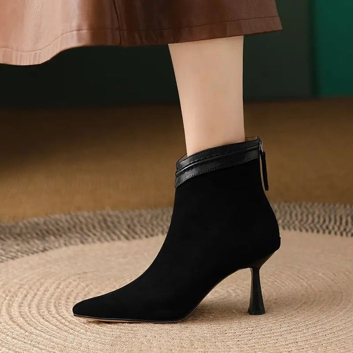 Mia | Women's Heeled Ankle Boots Stiletto Pointed-Toe Suede Zip-Up