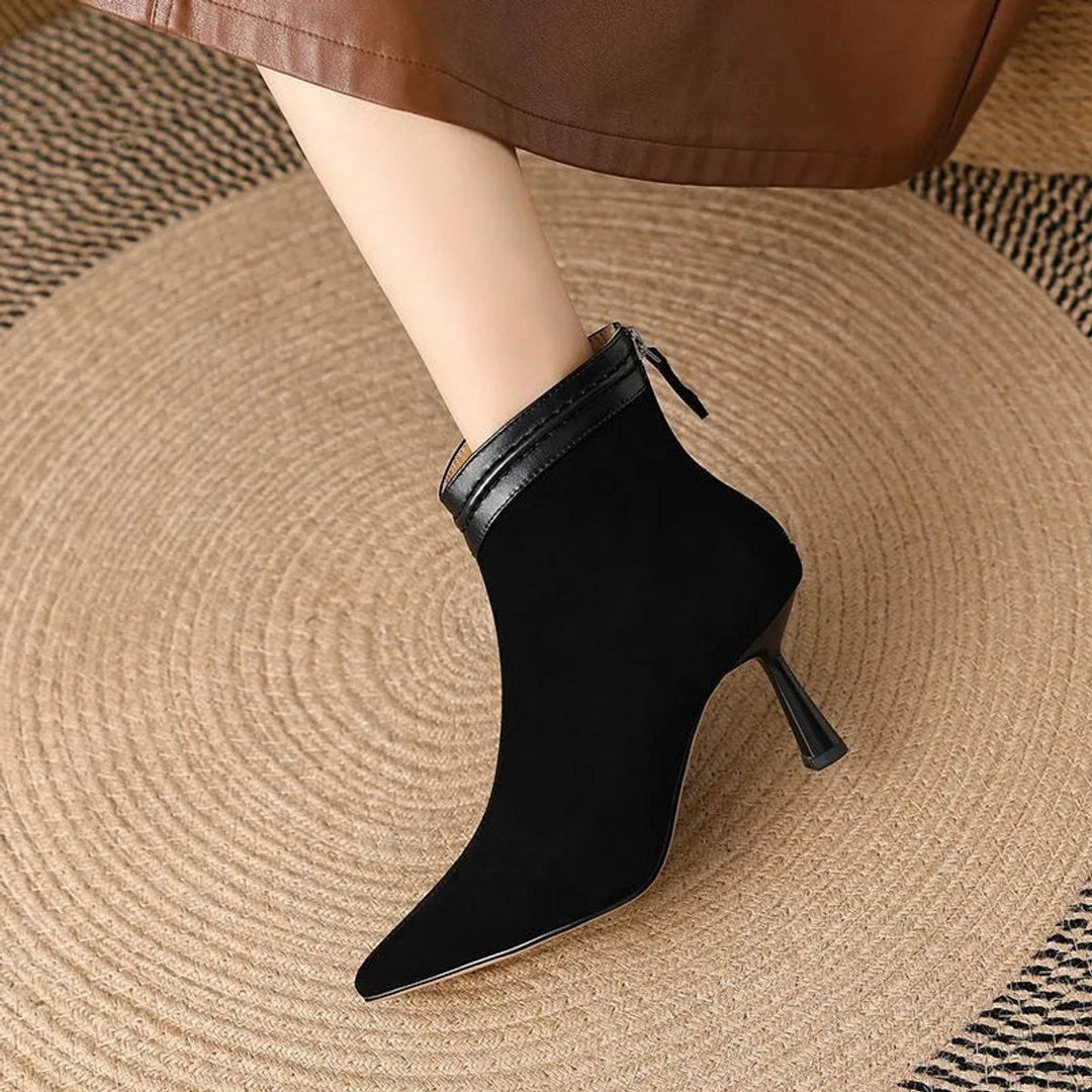 Mia | Women's Heeled Ankle Boots Stiletto Pointed-Toe Suede Zip-Up