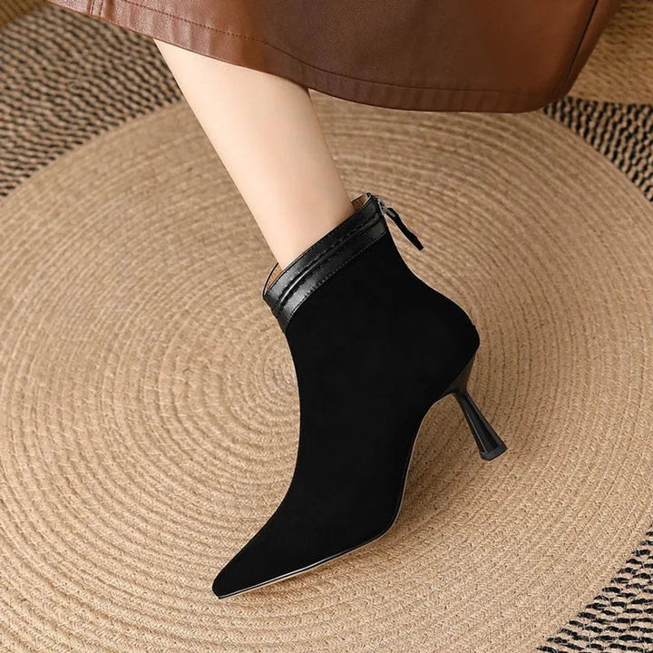 Mia | Women's Heeled Ankle Boots Stiletto Pointed-Toe Suede Zip-Up