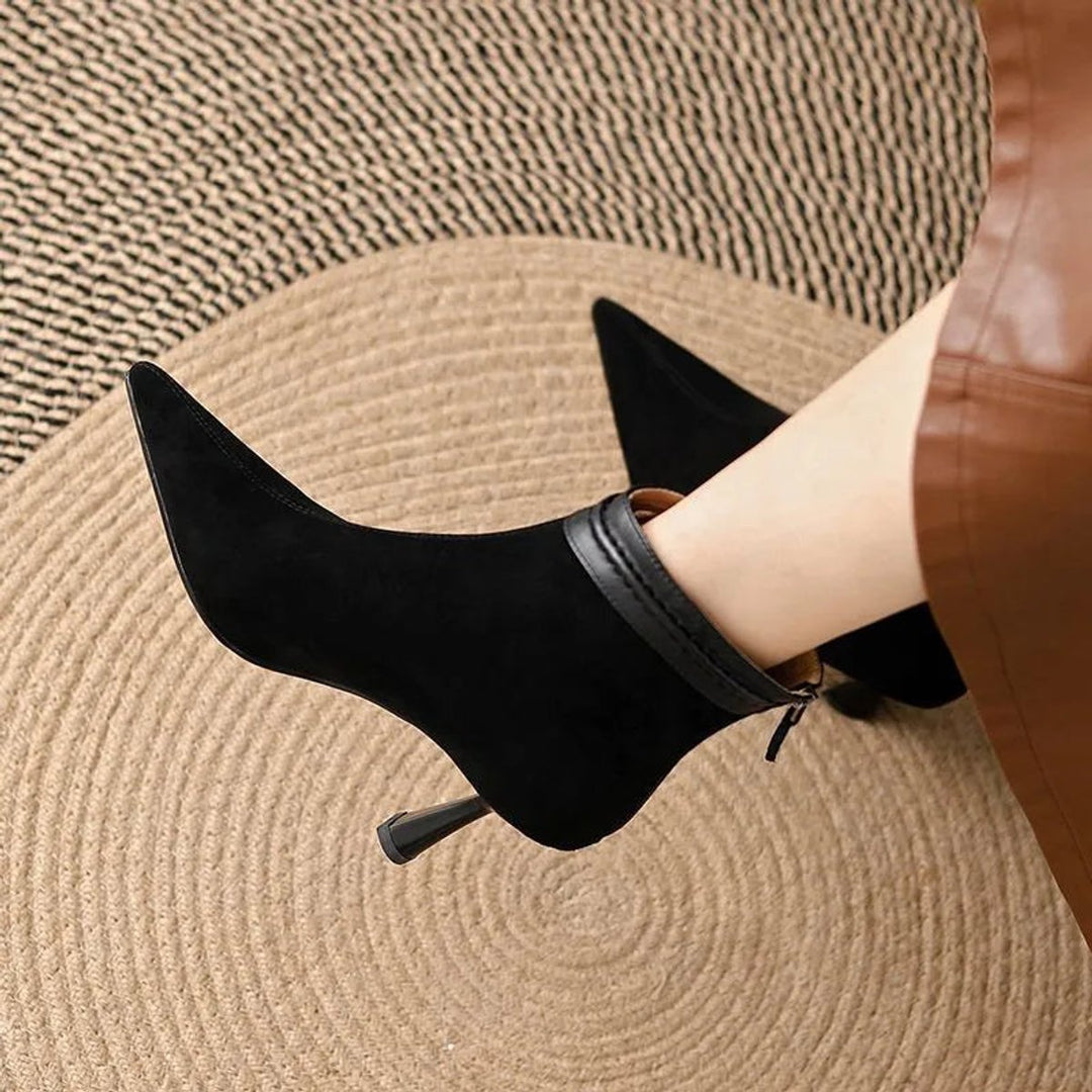 Mia | Women's Heeled Ankle Boots Stiletto Pointed-Toe Suede Zip-Up