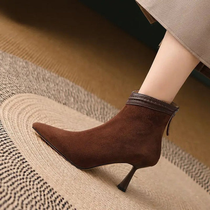 Mia | Women's Heeled Ankle Boots Stiletto Pointed-Toe Suede Zip-Up