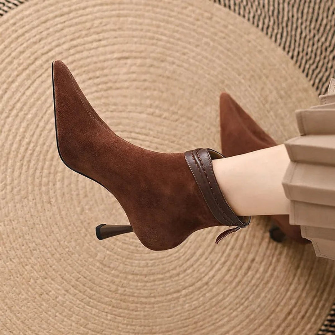 Mia | Women's Heeled Ankle Boots Stiletto Pointed-Toe Suede Zip-Up