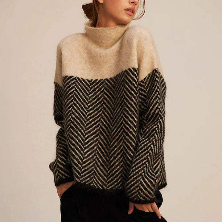 Aria | Women's Herringbone Roll Neck Jumper Knitted Oversized Turtleneck