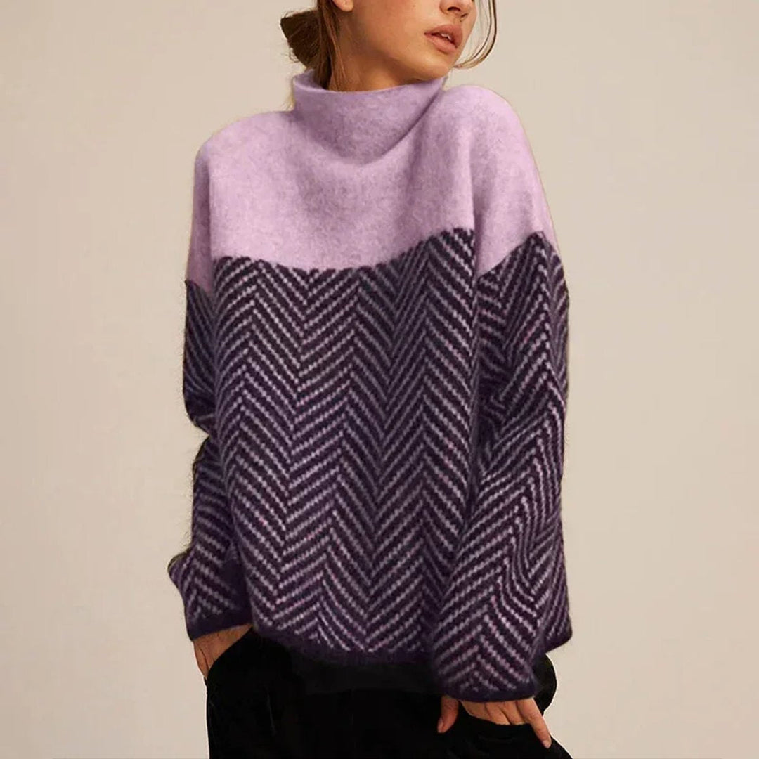 Aria | Women's Herringbone Roll Neck Jumper Knitted Oversized Turtleneck