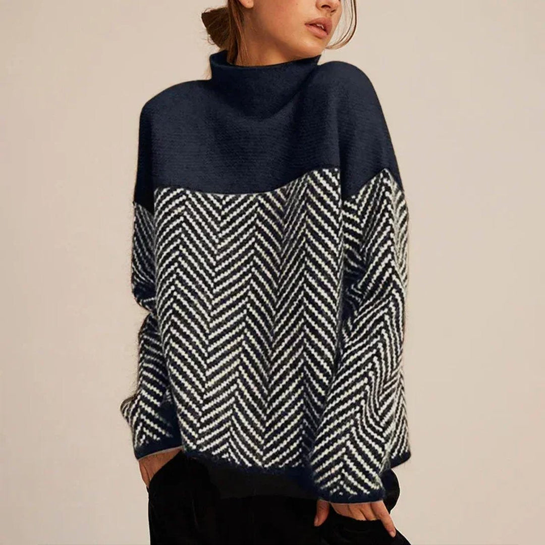 Aria | Women's Herringbone Roll Neck Jumper Knitted Oversized Turtleneck