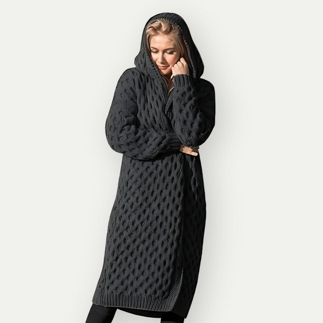 Lily | Women's Hooded Cable-Knit Longline Coat Oversized Wool-Look