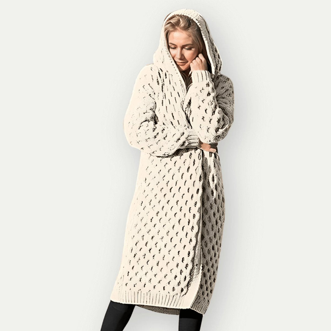 Lily | Women's Hooded Cable-Knit Longline Coat Oversized Wool-Look