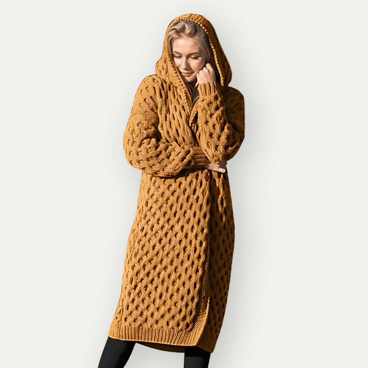 Lily | Women's Hooded Cable-Knit Longline Coat Oversized Wool-Look