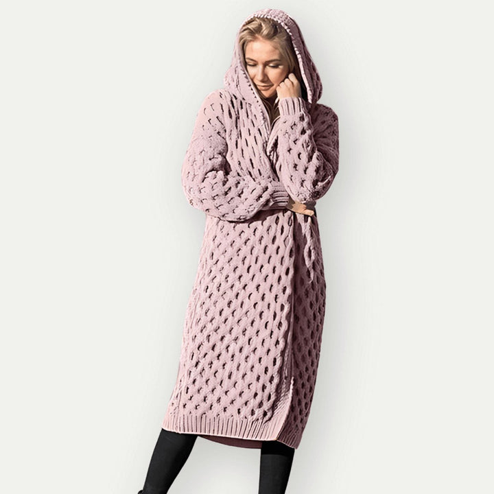 Lily | Women's Hooded Cable-Knit Longline Coat Oversized Wool-Look