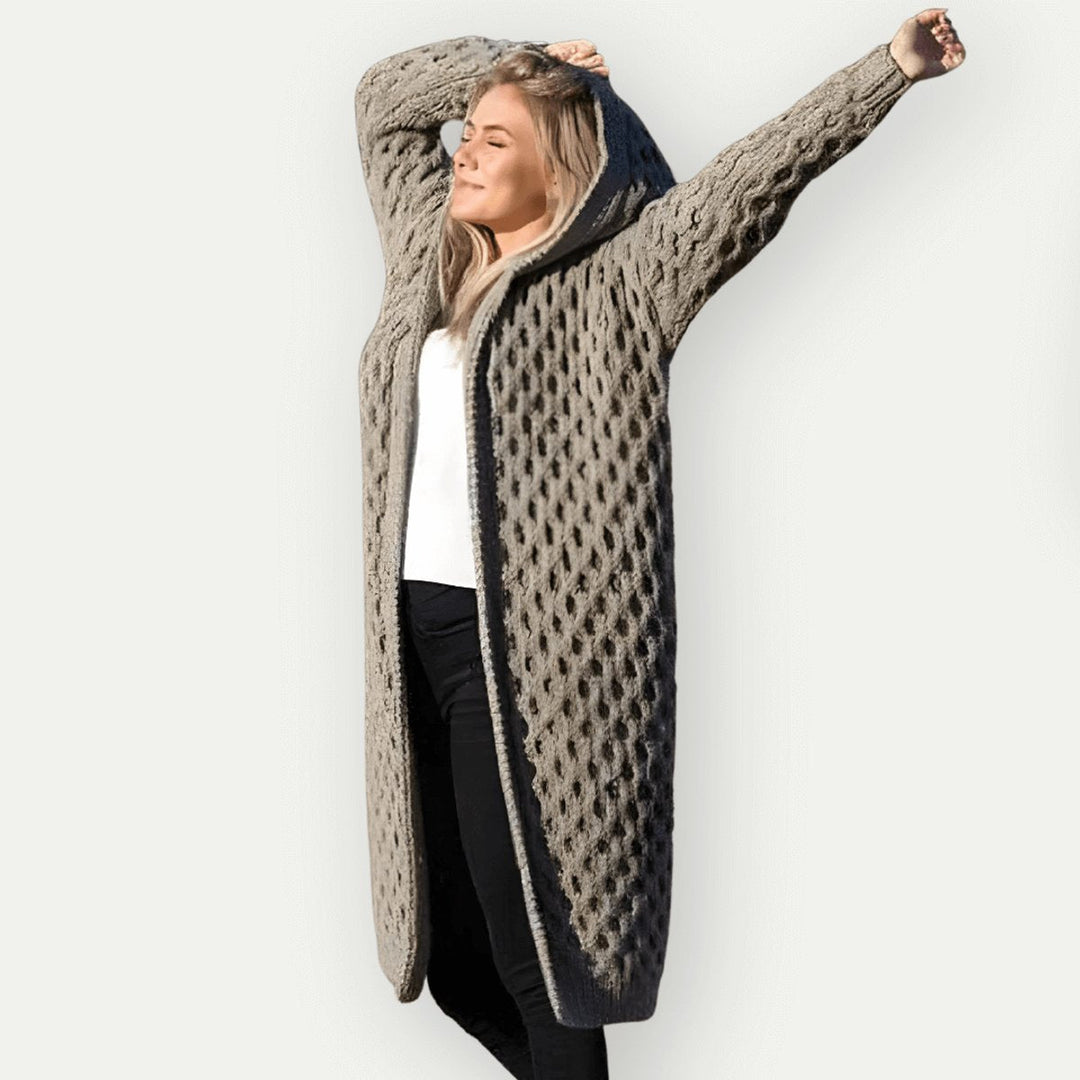 Lily | Women's Hooded Cable-Knit Longline Coat Oversized Wool-Look