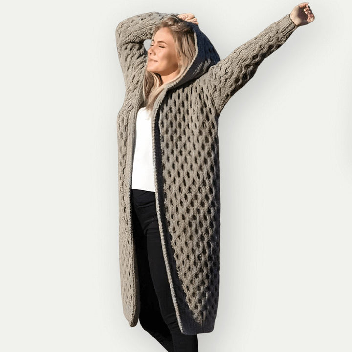 Lily | Women's Hooded Cable-Knit Longline Coat Oversized Wool-Look