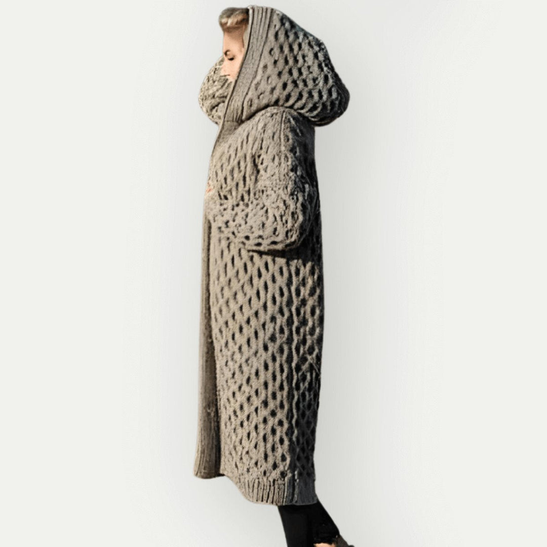 Lily | Women's Hooded Cable-Knit Longline Coat Oversized Wool-Look