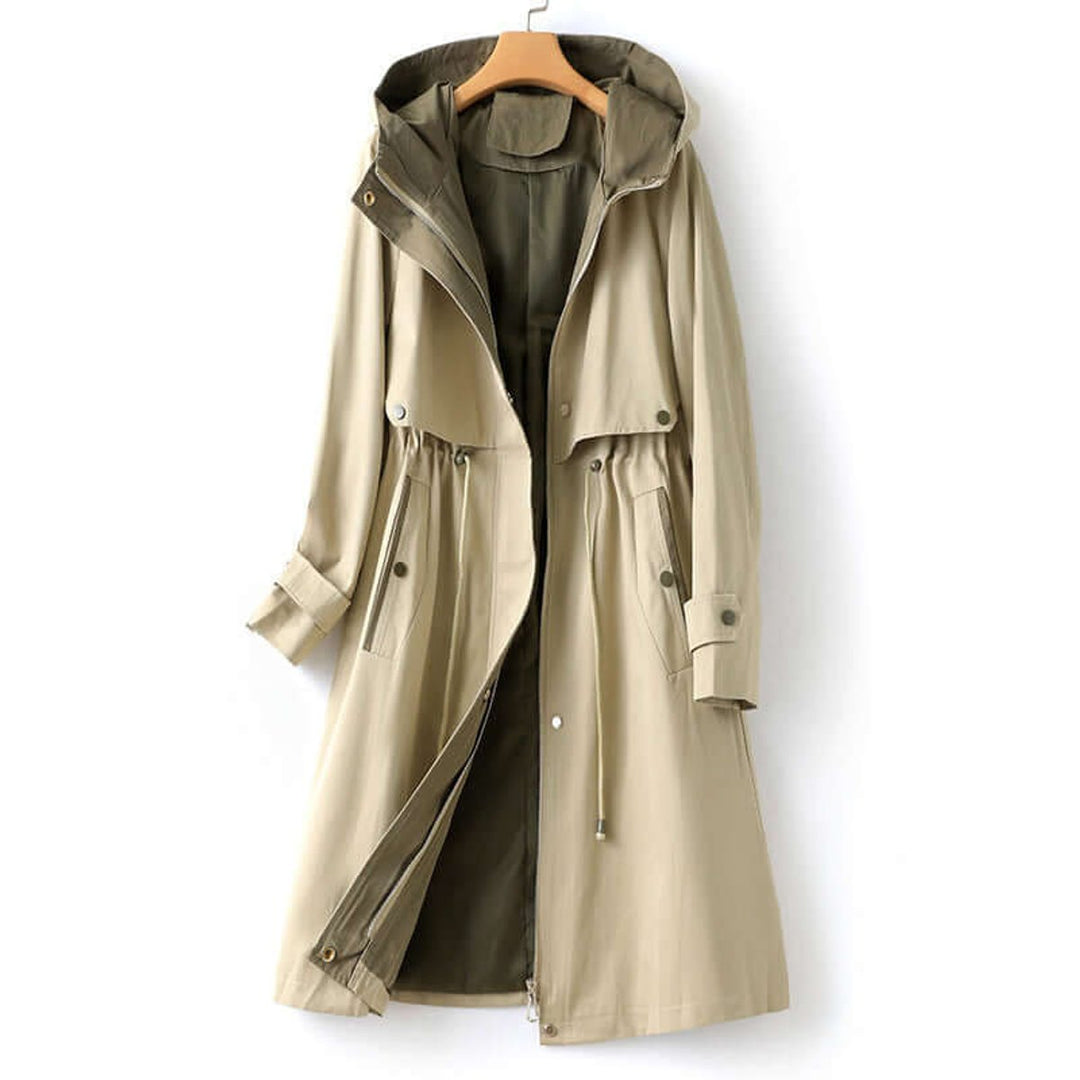 Ella | Women's Hooded Drawstring-Waist Longline Trench Coat