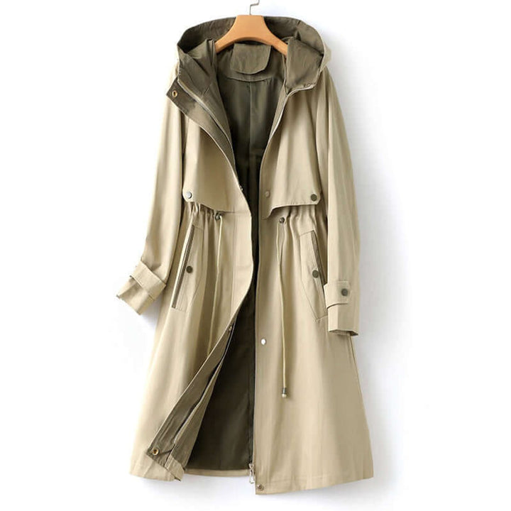 Ella | Women's Hooded Drawstring-Waist Longline Trench Coat