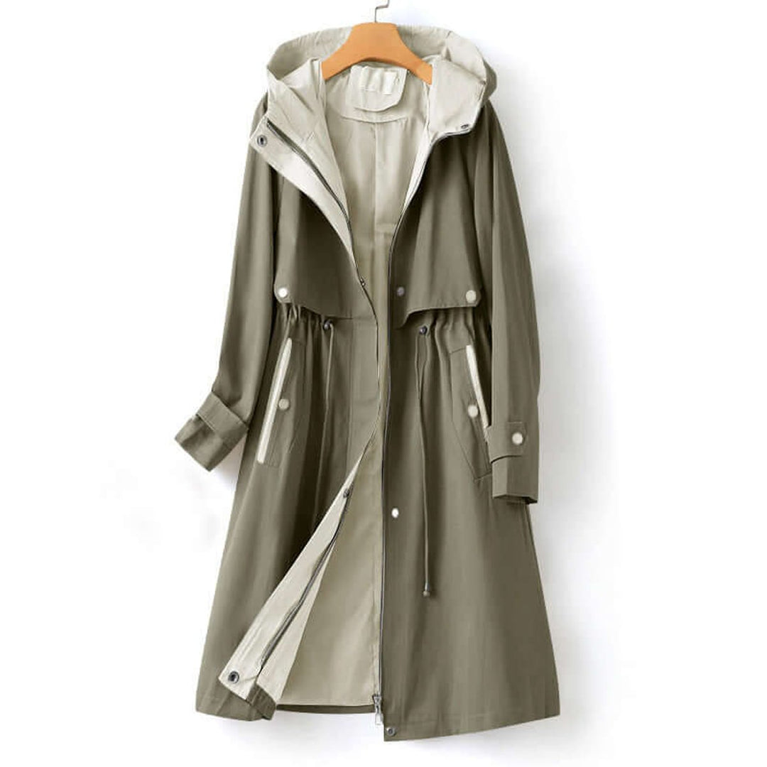 Ella | Women's Hooded Drawstring-Waist Longline Trench Coat
