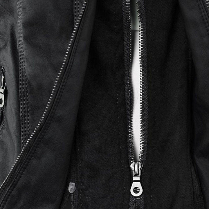 Florence | Women's Hooded Faux Leather Removable Hood Biker Coat