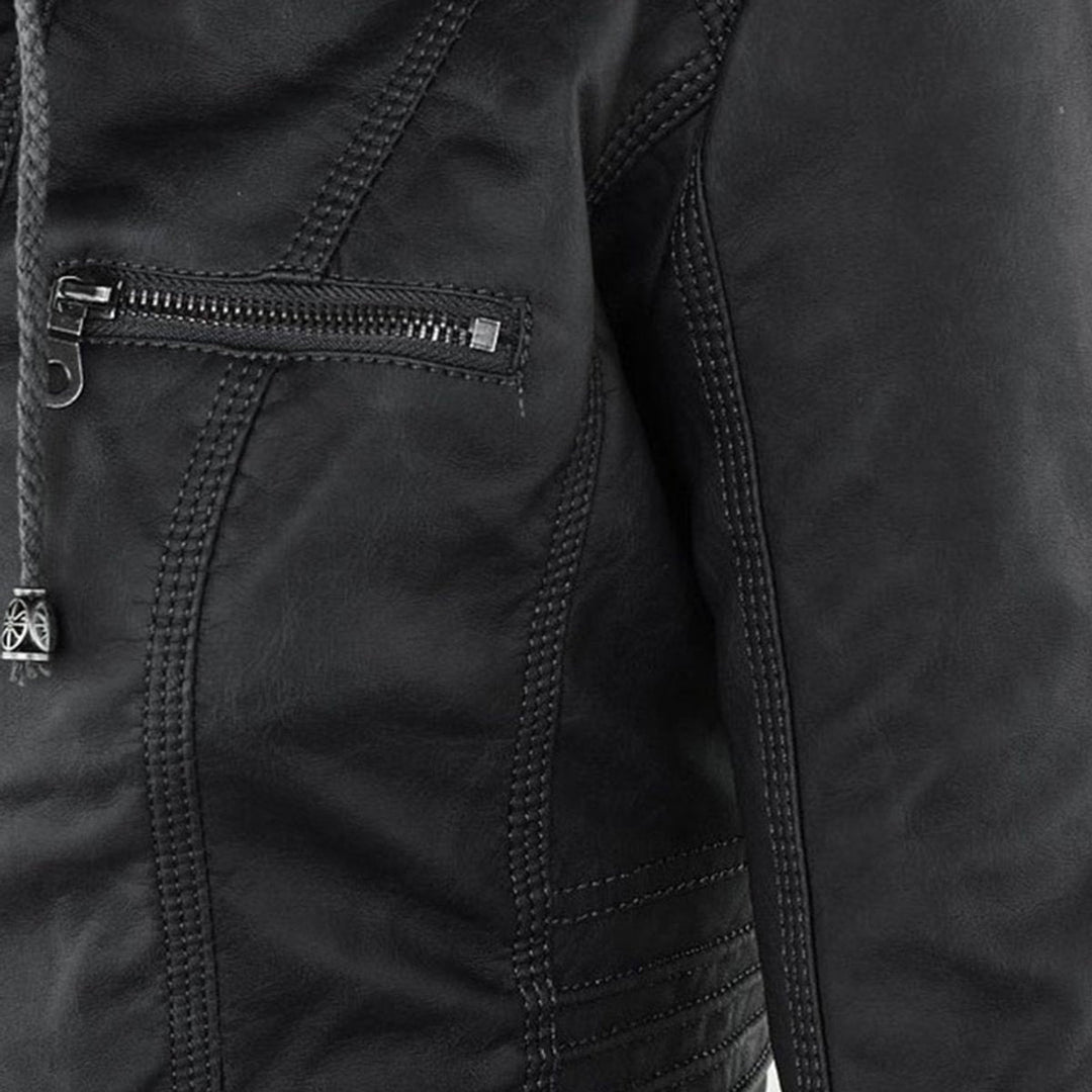 Florence | Women's Hooded Faux Leather Removable Hood Biker Coat