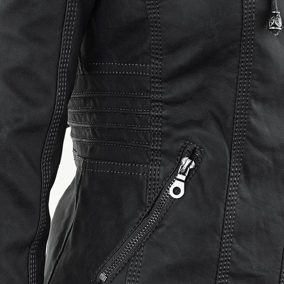 Florence | Women's Hooded Faux Leather Removable Hood Biker Coat