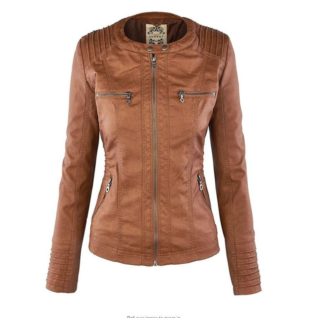 Florence | Women's Hooded Faux Leather Removable Hood Biker Coat
