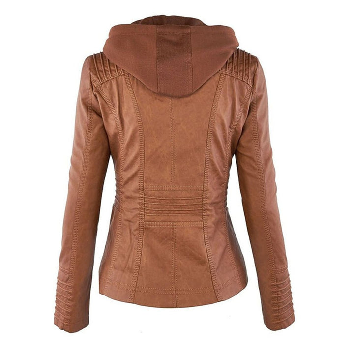 Florence | Women's Hooded Faux Leather Removable Hood Biker Coat