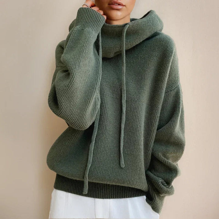 Freya | Women's Hooded Knitted Jumper Roll Neck Drawstring Oversized
