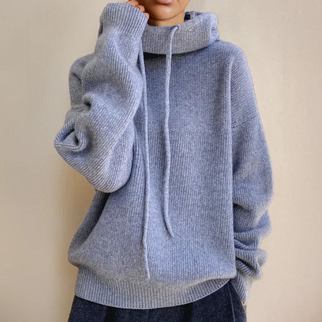 Freya | Women's Hooded Knitted Jumper Roll Neck Drawstring Oversized