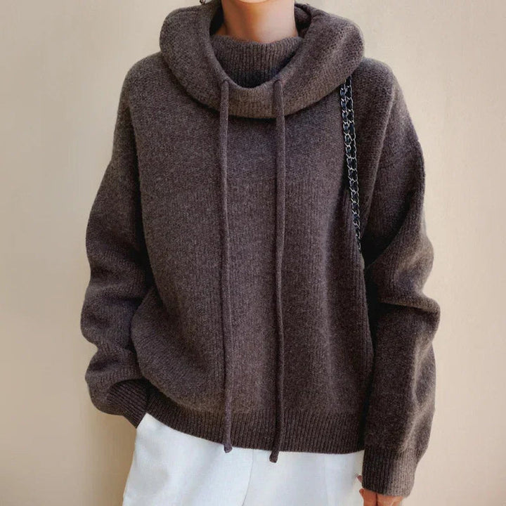 Freya | Women's Hooded Knitted Jumper Roll Neck Drawstring Oversized